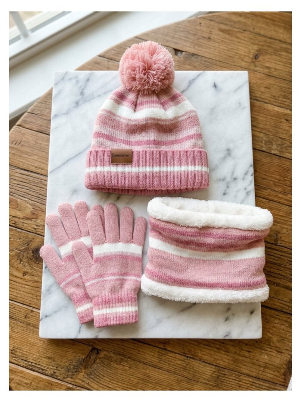 Kids Winter Hat Gloves Scarf Set Fleece Lined Beanie 3 Piece Cold Weather